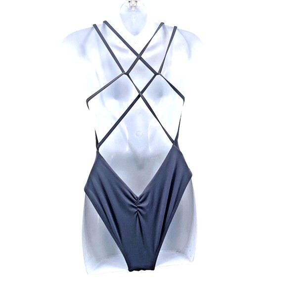 Peixoto Other - Peixoto Isla Swimsuit M  1 piece Strappy Scrunch Back V Neck Keyhole Gray